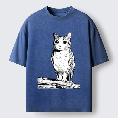 Tokyo-Tiger Funny Cat Owl Fusion Art Washed T-Shirt