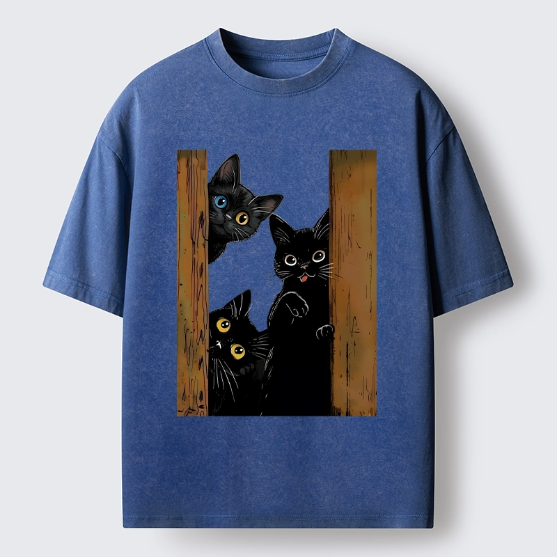 Tokyo-Tiger Funny Cats Spying On You Washed T-Shirt
