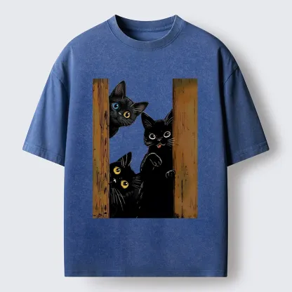 Tokyo-Tiger Funny Cats Spying On You Washed T-Shirt