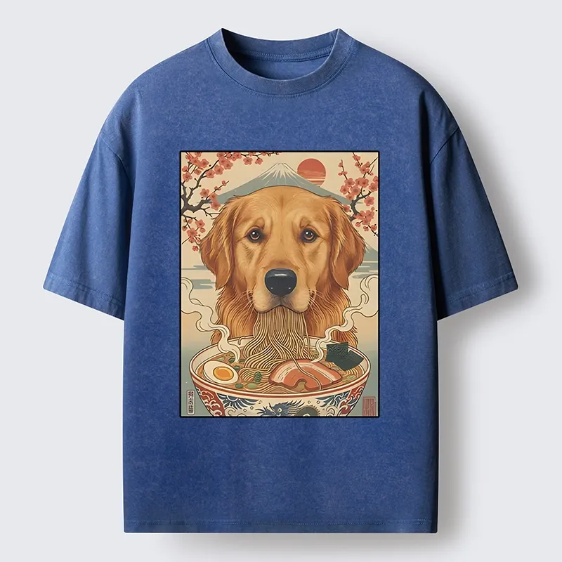 Tokyo-Tiger Japanese Style Dog Ramen Meme Washed T-Shirt