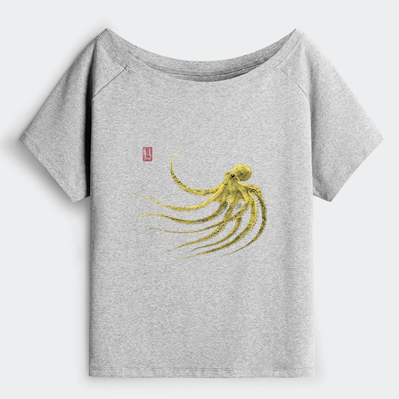 Tokyo-Tiger Retro Octopus Japanese Off Shoulder T-Shirt