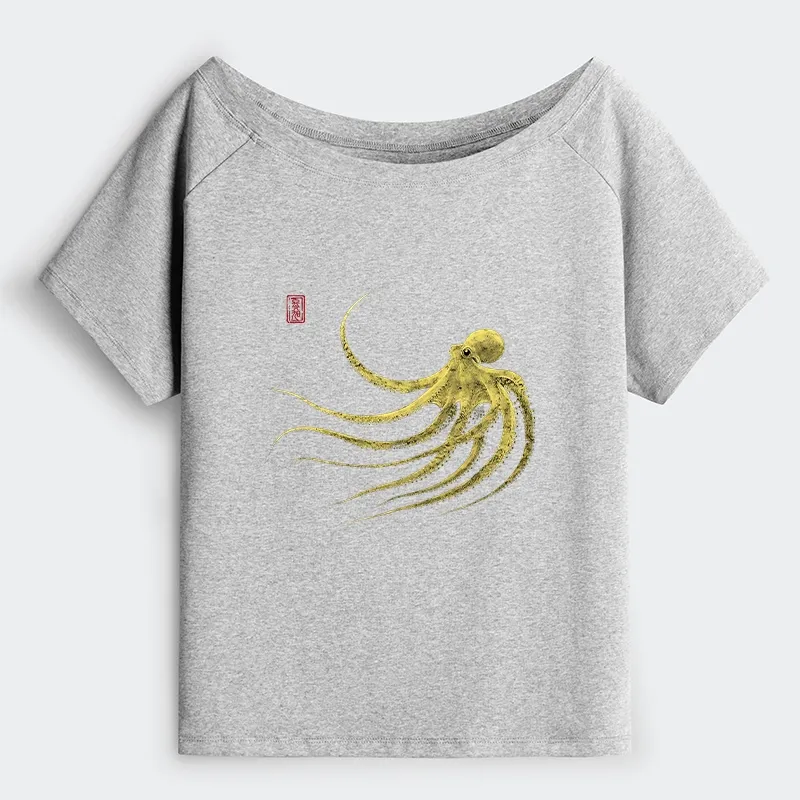 Tokyo-Tiger Retro Octopus Japanese Off Shoulder T-Shirt