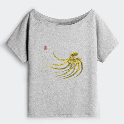 Tokyo-Tiger Retro Octopus Japanese Off Shoulder T-Shirt