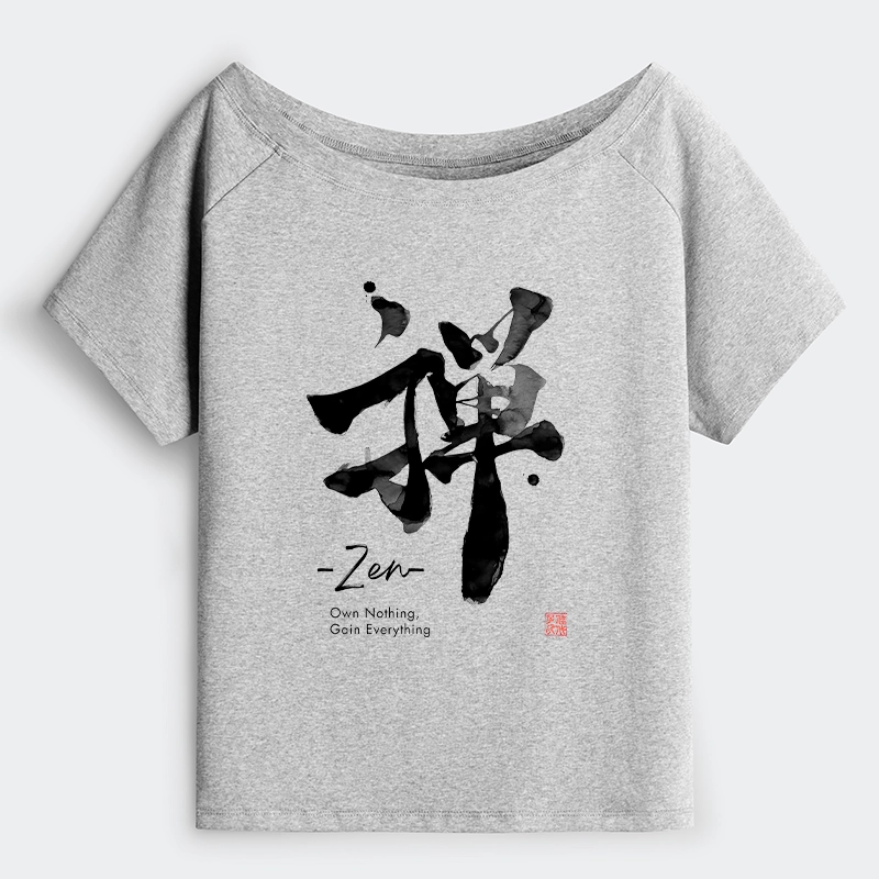 Tokyo-Tiger Zen Texts Off Shoulder T-Shirt