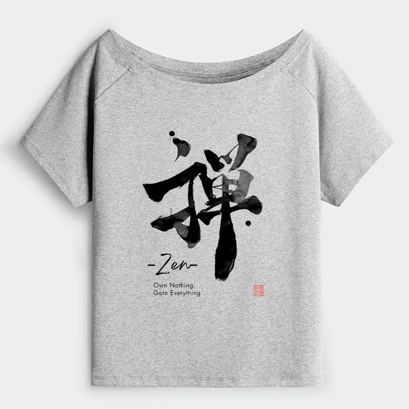 Tokyo-Tiger Zen Texts Off Shoulder T-Shirt