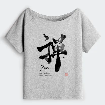 Tokyo-Tiger Zen Texts Off Shoulder T-Shirt