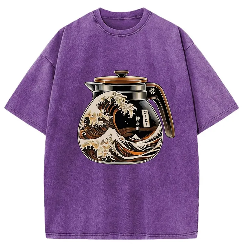 Tokyo-Tiger The Great Wave Off Coffee Washed T-Shirt