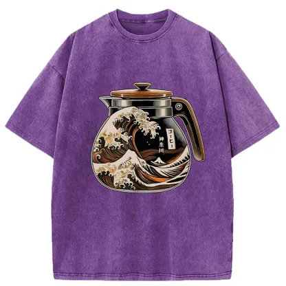 Tokyo-Tiger The Great Wave Off Coffee Washed T-Shirt