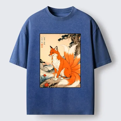 Tokyo-Tiger Mystical Nine Tails Fox Washed T-Shirt