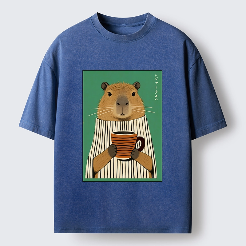 Tokyo-Tiger Capybara Coffee Time Washed T-Shirt