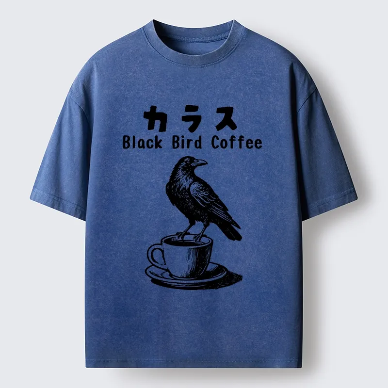 Tokyo-Tiger Black Bird Coffee Break Meme Washed T-Shirt