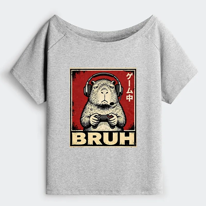 Tokyo-Tiger Funny Capybara Playing Games Off Shoulder T-Shirt