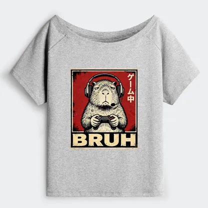 Tokyo-Tiger Funny Capybara Playing Games Off Shoulder T-Shirt