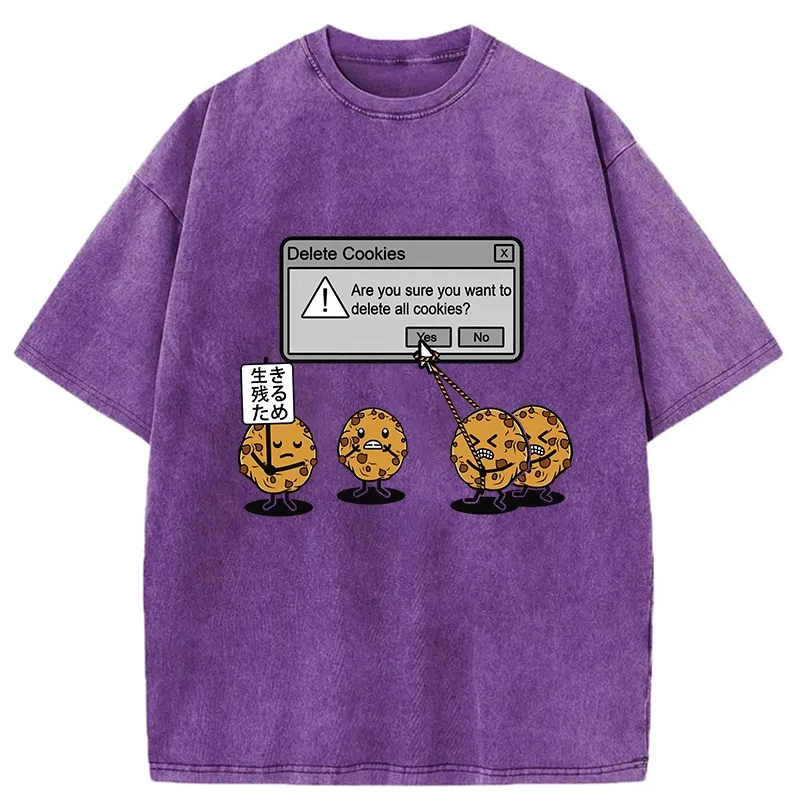 Tokyo-Tiger Funny Delete Cookies Washed T-Shirt