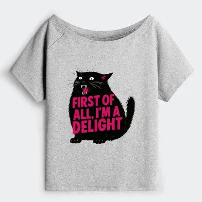 Tokyo-Tiger Roaring Black Cat Off Shoulder T-Shirt