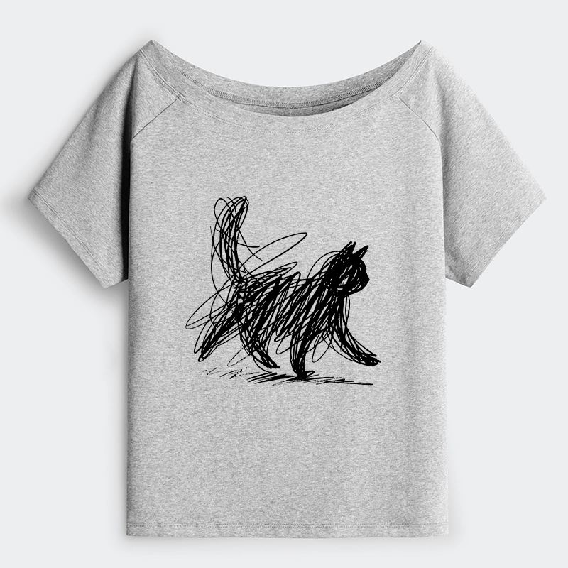 Tokyo-Tiger Minimalist Cat Art Off Shoulder T-Shirt