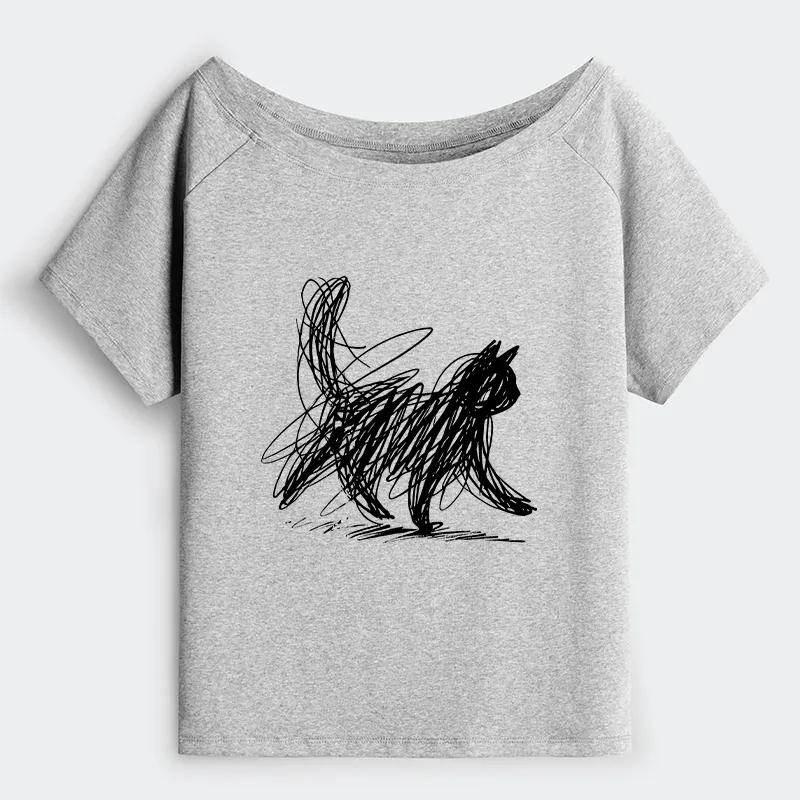 Tokyo-Tiger Minimalist Cat Art Off Shoulder T-Shirt