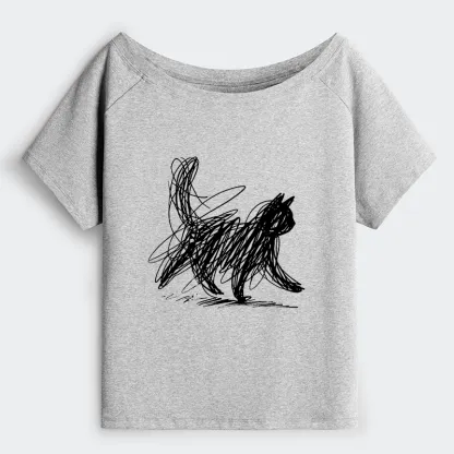 Tokyo-Tiger Minimalist Cat Art Off Shoulder T-Shirt
