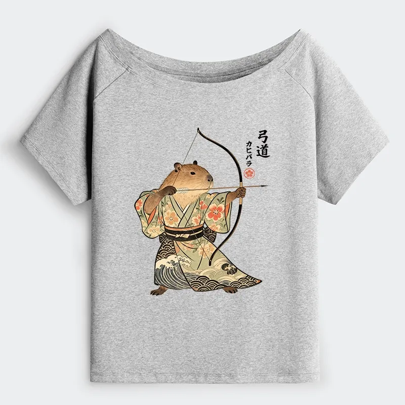 Tokyo-Tiger Capybara Archery Off Shoulder T-Shirt