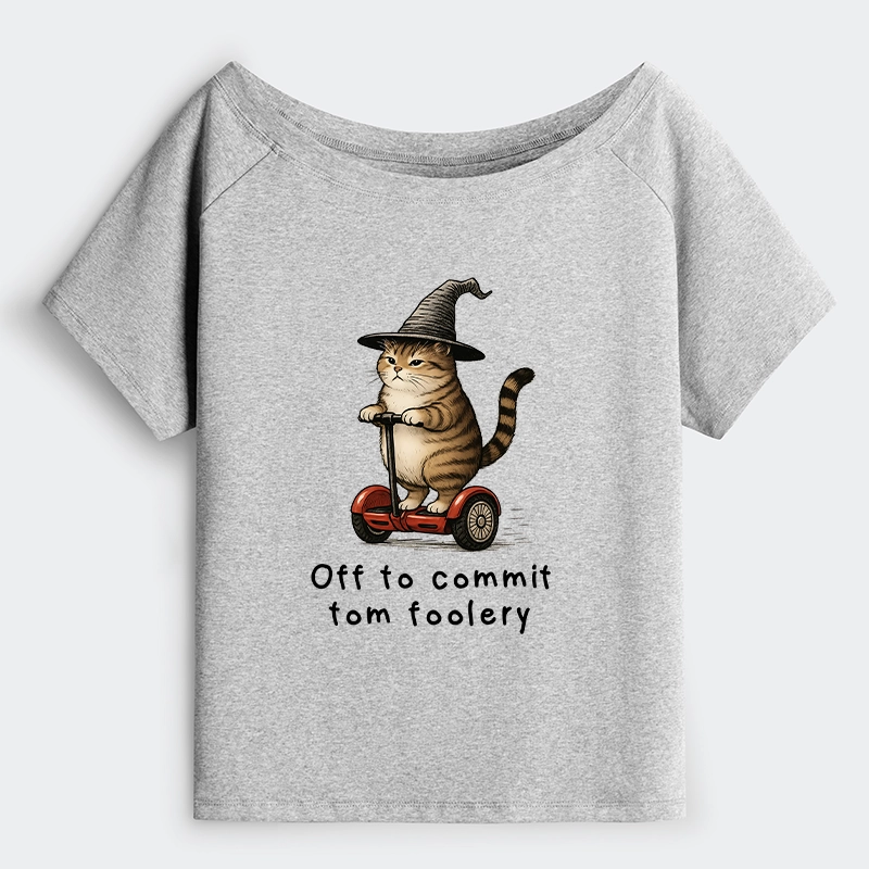 Tokyo-Tiger Orange Cat Riding Segway-style Off Shoulder T-Shirt