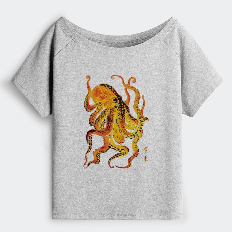 Tokyo-Tiger Deep Sea Gorgeous Octopus Off Shoulder T-Shirt
