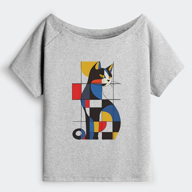 Tokyo-Tiger Mondrian Cat Off Shoulder T-Shirt