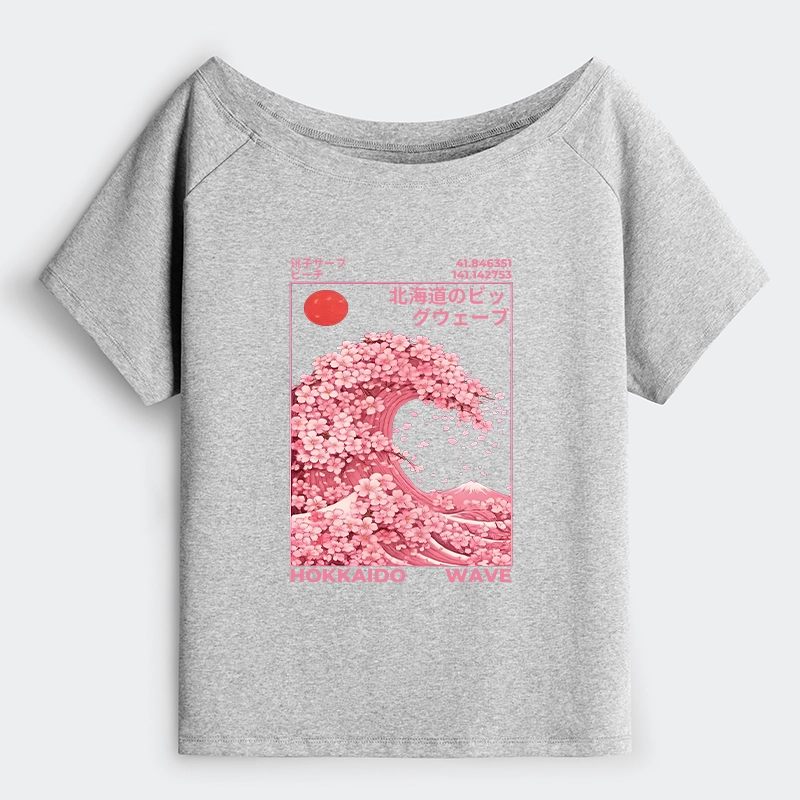 Tokyo-Tiger Sakura Wave Off Shoulder T-Shirt