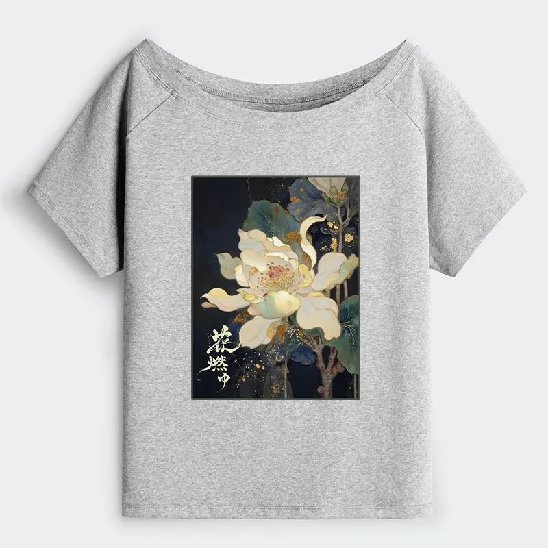 Tokyo-Tiger Lotus Adorned With Golden Specks Off Shoulder T-Shirt