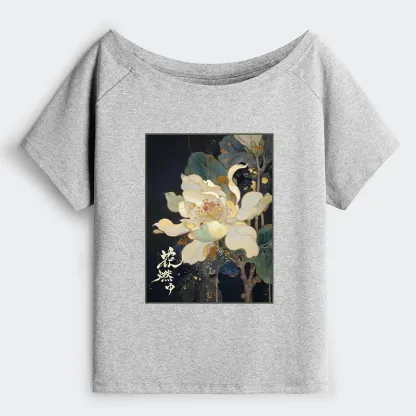 Tokyo-Tiger Lotus Adorned With Golden Specks Off Shoulder T-Shirt