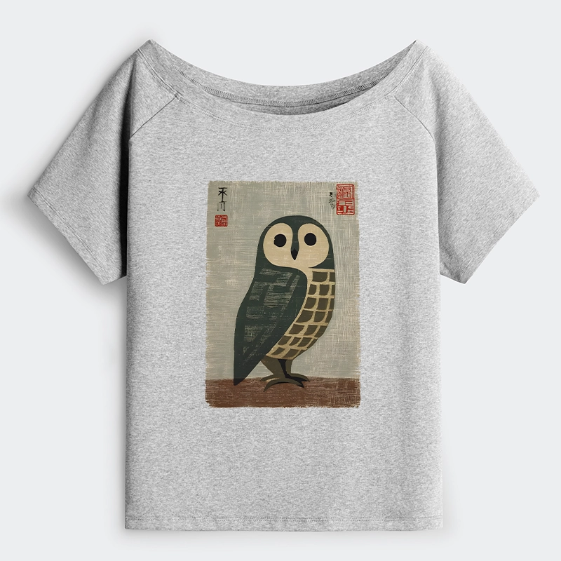 Tokyo-Tiger Traditional Owl In Japanese Art Off Shoulder T-Shirt