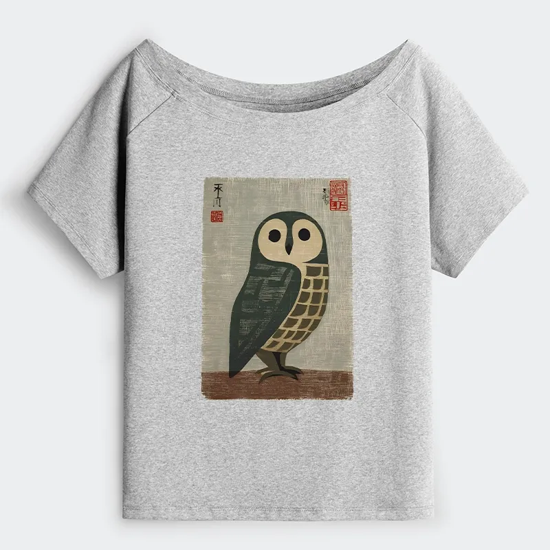 Tokyo-Tiger Traditional Owl In Japanese Art Off Shoulder T-Shirt