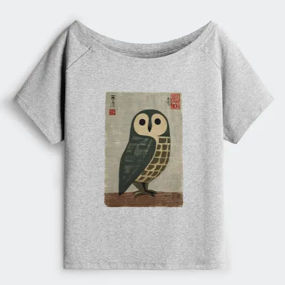 Tokyo-Tiger Traditional Owl In Japanese Art Off Shoulder T-Shirt
