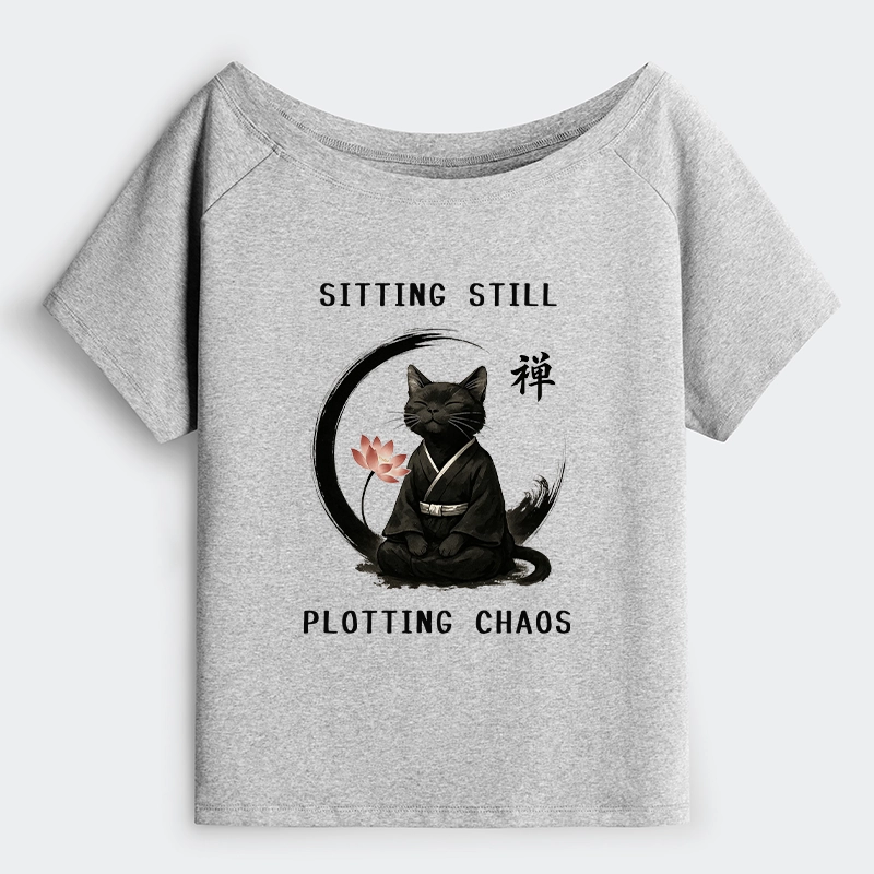 Tokyo-Tiger Sitting still  plotting chaos Calming Zen Cat Funny Off Shoulder T-Shirt