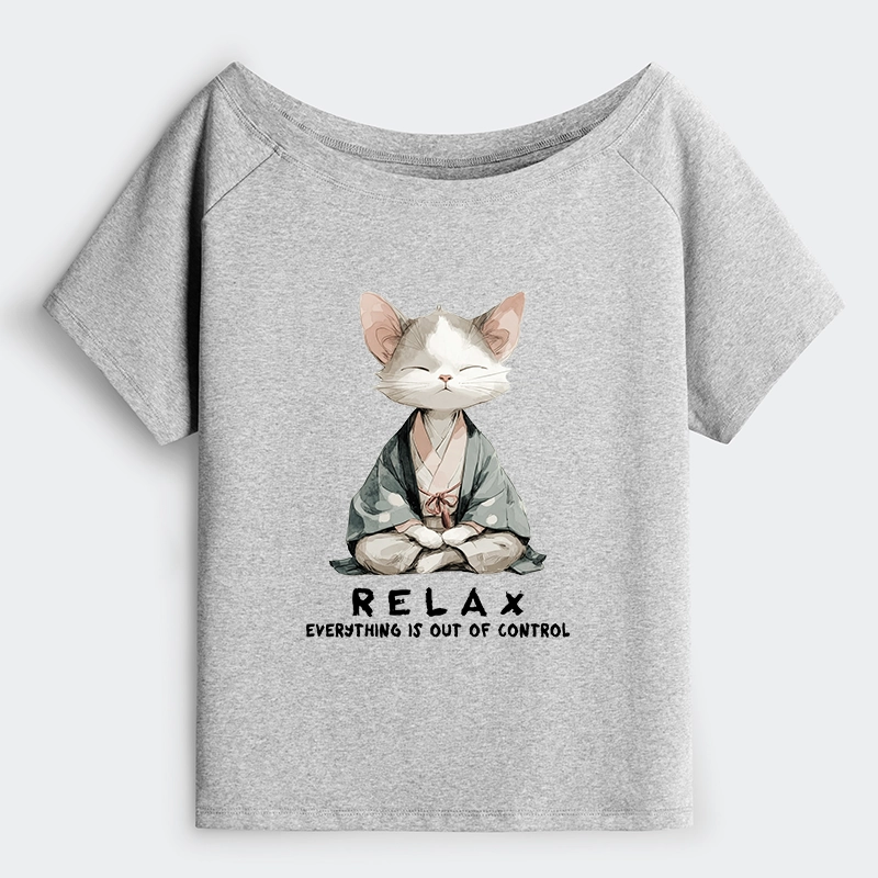 Tokyo-Tiger Zen Cat Relaxation，Everything's Out Of Control Off Shoulder T-Shirt
