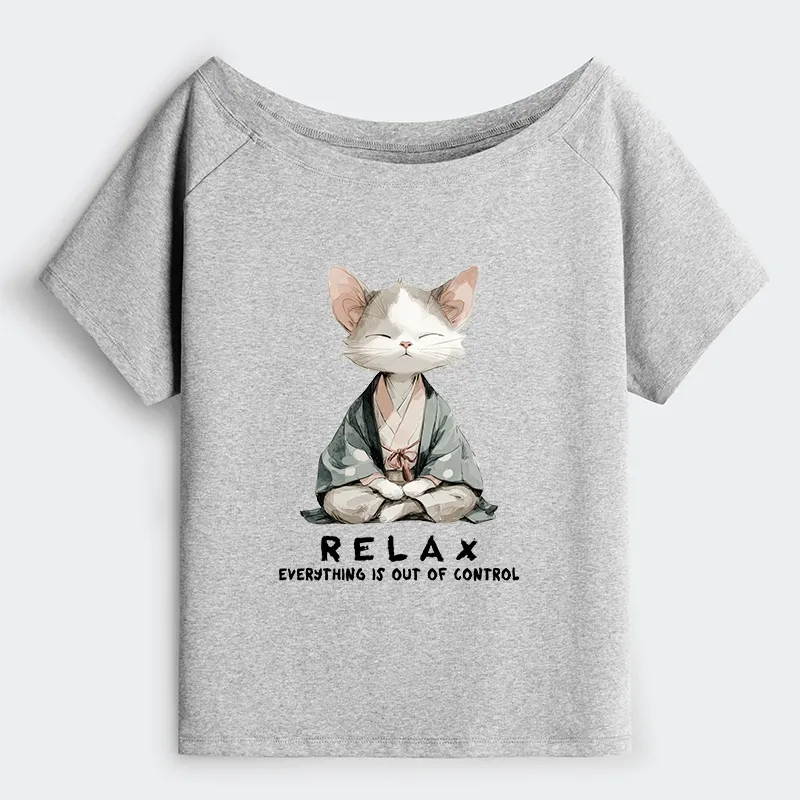 Tokyo-Tiger Zen Cat Relaxation，Everything's Out Of Control Off Shoulder T-Shirt