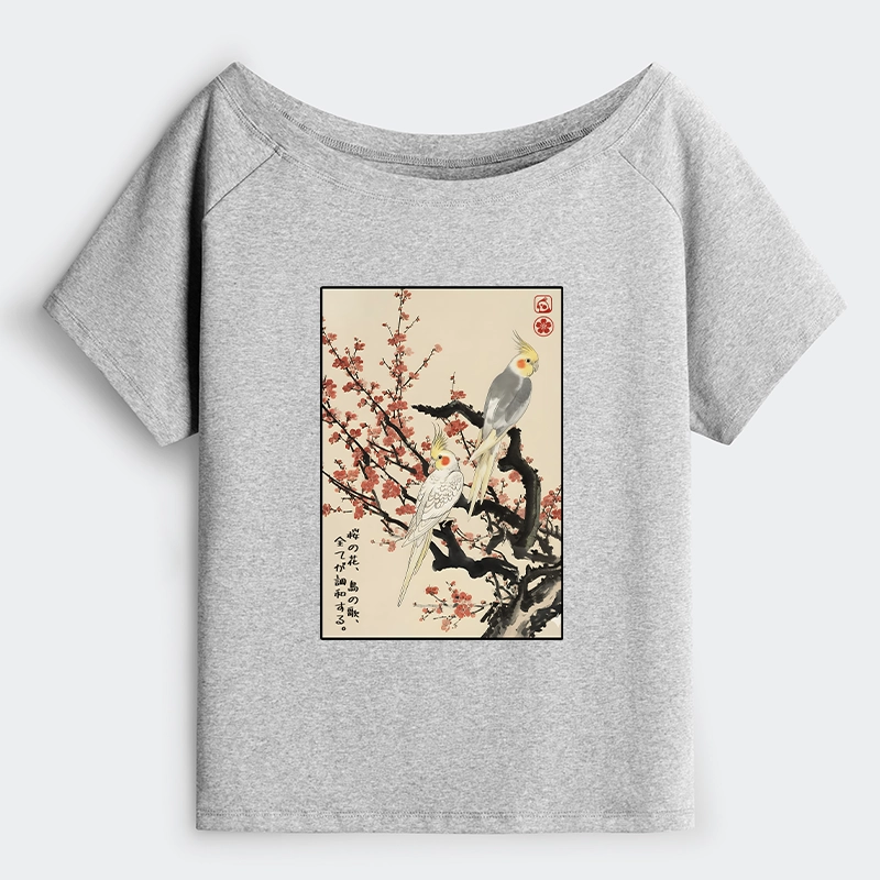 Tokyo-Tiger Whispers of Silent Blossoms Off Shoulder T-Shirt