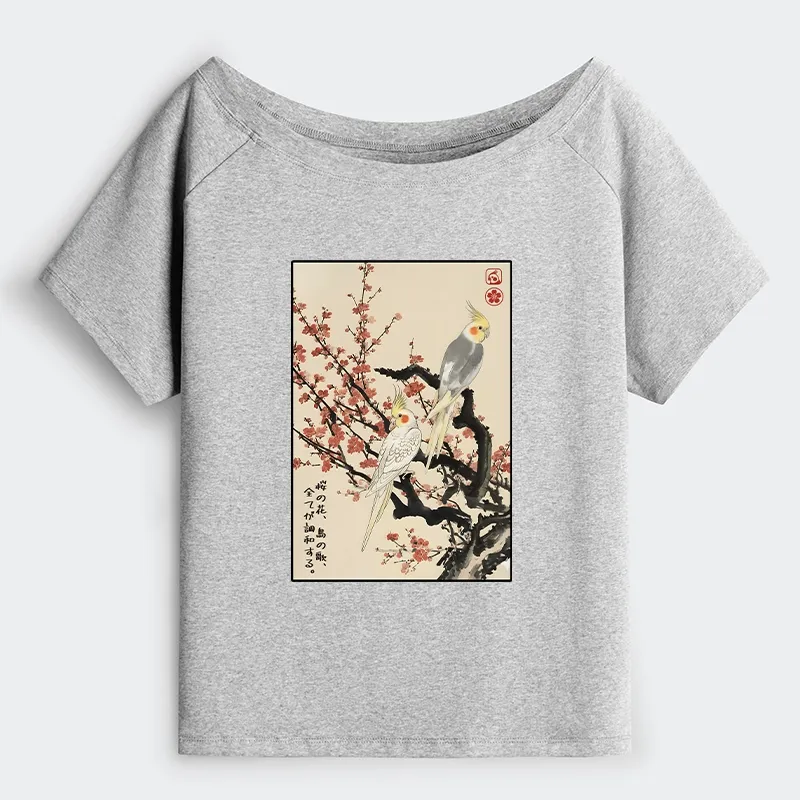 Tokyo-Tiger Whispers of Silent Blossoms Off Shoulder T-Shirt