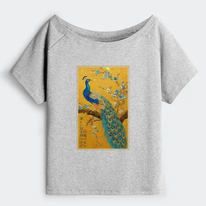 Tokyo-Tiger The Peacock's Silent Elegance Off Shoulder T-Shirt