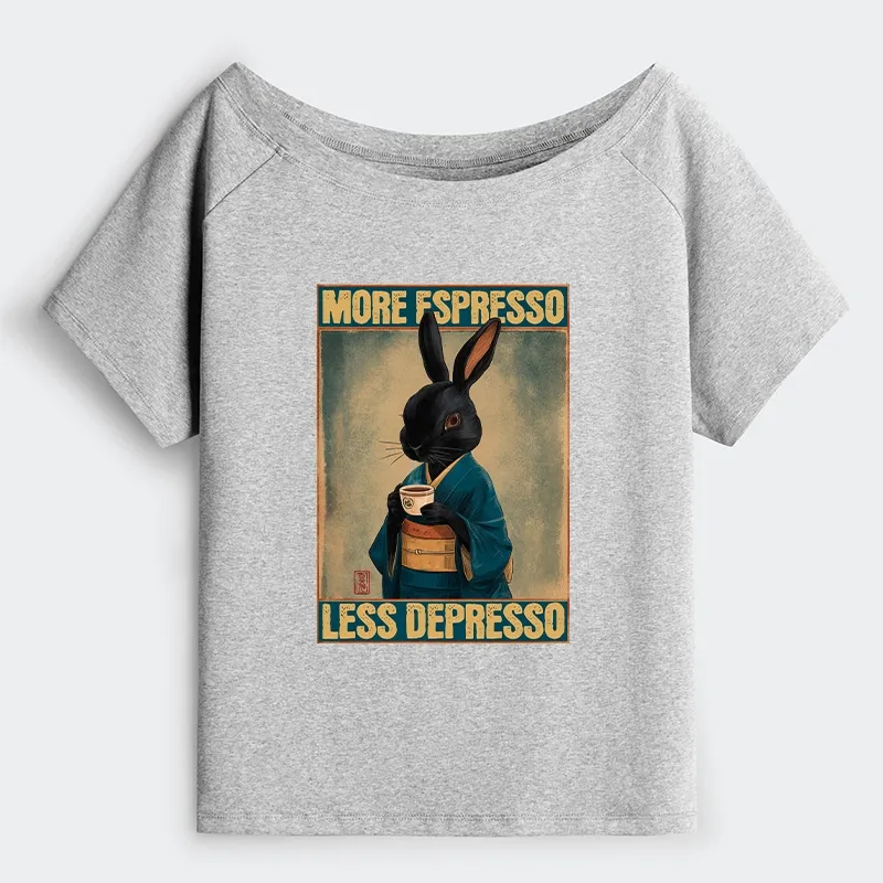 Tokyo-Tiger More Espresso Less Depresso Rabbit Off Shoulder T-Shirt