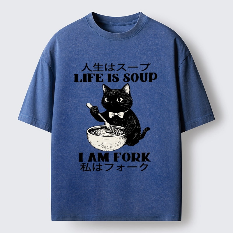 Tokyo-Tiger Life Is Soup Cat Humor Meme Washed T-Shirt