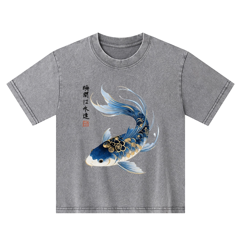 Tokyo-Tiger Elegant Koi Fish Watercolor Art Kids Washed T-Shirt