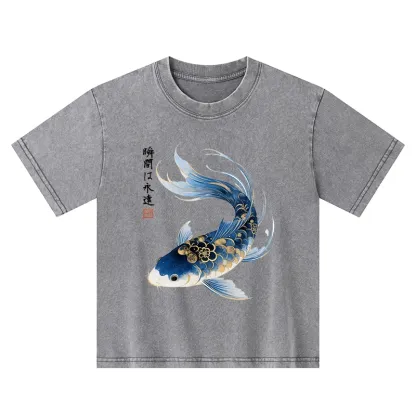 Tokyo-Tiger Elegant Koi Fish Watercolor Art Kids Washed T-Shirt