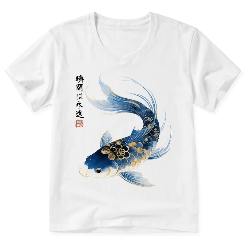 Tokyo-Tiger Elegant Koi Fish Watercolor Art V-Neck Classic T-Shirt Sale