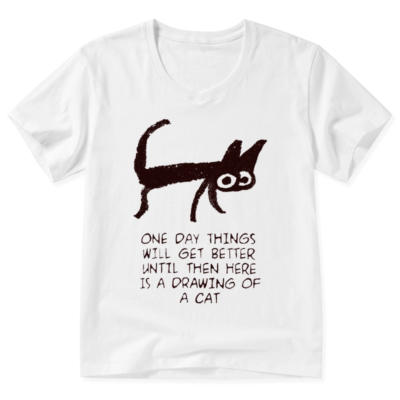Tokyo-Tiger Cat Cheer Up Drawing V-Neck Classic T-Shirt