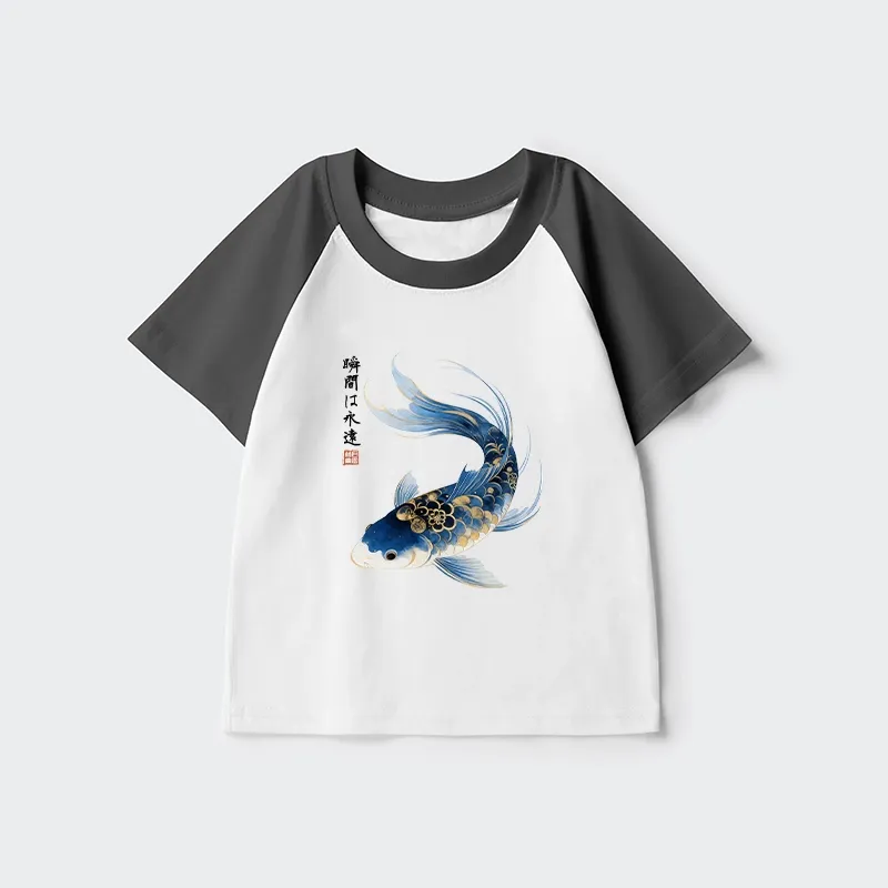 Tokyo-Tiger Elegant Koi Fish Watercolor Art Kids Raglan T-shirt