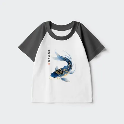 Tokyo-Tiger Elegant Koi Fish Watercolor Art Kids Raglan T-shirt