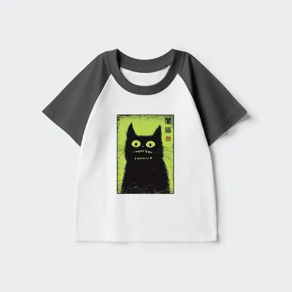 Tokyo-Tiger Spooky Black Cat Japanese Kids Raglan T-shirt