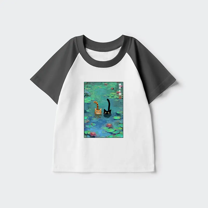 Tokyo-Tiger Funny Cats Swimming In Lilies Kids Raglan T-shirt