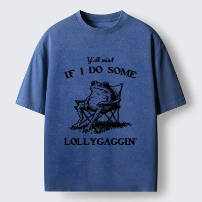 Tokyo-Tiger Funny Frog Lollygagging Washed T-Shirt