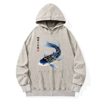 Tokyo-Tiger Elegant Koi Fish Watercolor Art Washed Hoodie